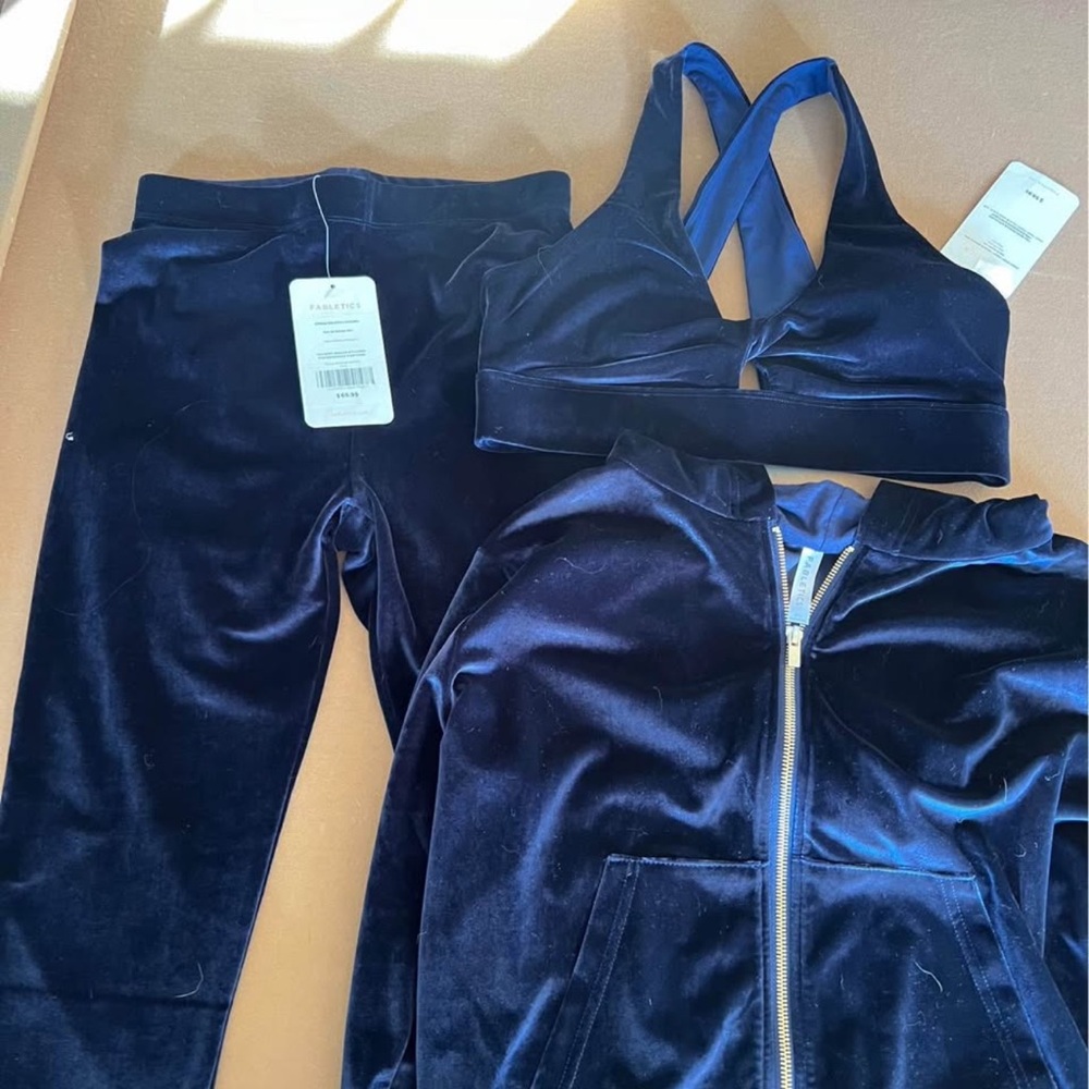 Fabletics Navy Blue Velvet Activewear Set